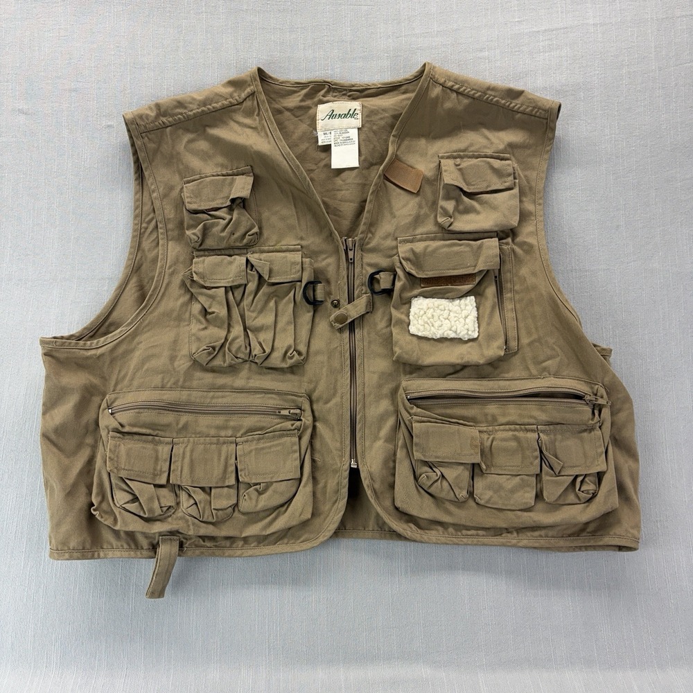 Ausable Fishing Vest XXL Khaki Cotton Utility Cargo Hunting Outdoor Zip